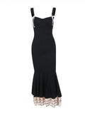 Black Falbala Bow Ruffle Tank Patchwork Mermaid Sweetheart Neckline Elegant Evening Gown Maternity Photoshoot Baby Shower Maxi Dress Maternity