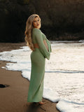 2-in-1 Cut Out Side Slit Fashion Vacation Cover Up Beach Photoshoot Maternity Maxi Dress Maternity