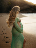 2-in-1 Cut Out Side Slit Fashion Vacation Cover Up Beach Photoshoot Maternity Maxi Dress Maternity