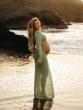 2-in-1 Cut Out Side Slit Fashion Vacation Cover Up Beach Photoshoot Maternity Maxi Dress Maternity