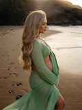 2-in-1 Cut Out Side Slit Fashion Vacation Cover Up Beach Photoshoot Maternity Maxi Dress Maternity