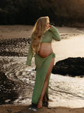 2-in-1 Cut Out Side Slit Fashion Vacation Cover Up Beach Photoshoot Maternity Maxi Dress Maternity