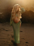 2-in-1 Cut Out Side Slit Fashion Vacation Cover Up Beach Photoshoot Maternity Maxi Dress Maternity