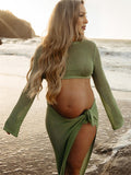 2-in-1 Cut Out Side Slit Fashion Vacation Cover Up Beach Photoshoot Maternity Maxi Dress Maternity