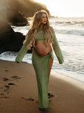 2-in-1 Cut Out Side Slit Fashion Vacation Cover Up Beach Photoshoot Maternity Maxi Dress Maternity