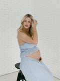 Blue Falbala Two Piece Set Cami Ruffle Crop Top And Big Swing Maxi Skirt Elegant Baby Moon Beach Maternity Photoshoot Baby Shower Maxi Dress Maternity