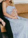 Blue Falbala Two Piece Set Cami Ruffle Crop Top And Big Swing Maxi Skirt Elegant Baby Moon Beach Maternity Photoshoot Baby Shower Maxi Dress Maternity