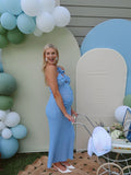 Crochet Hollow Out 3D Flowes Cut Out Halter Neck Cami Bodycon Elegant Baby Moon Beach Maternity Photoshoot Baby Shower Maxi Dress Maternity