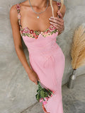 Solid Color Appliques Spaghetti Strap Drawstring Bodycon Mermaid Bandage Party Dress Photoshoot Maternity Maxi Dress Maternity