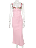 Solid Color Appliques Spaghetti Strap Drawstring Bodycon Mermaid Bandage Party Dress Photoshoot Maternity Maxi Dress Maternity