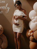 Apricot Irregular Neck Asymmetric Shoulder Bandage Party Dress Bodycon Baby Shower Maternity Mini Dress Maternity