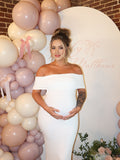 White Ruched Off Shoulder Backless Bodycon Elegant Cocktail Party Gown Maternity Photoshoot Baby Shower Maxi Dress Maternity