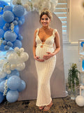Apricot Cut Out Knitwear Ruffle Backless Tie Back Cocktail Party Gown V-Neck Mermaid Bodycon Elegant Babyshower Dress Photoshoot Maternity Maxi Dress Maternity