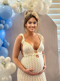 Apricot Cut Out Knitwear Ruffle Backless Tie Back Cocktail Party Gown V-Neck Mermaid Bodycon Elegant Babyshower Dress Photoshoot Maternity Maxi Dress Maternity