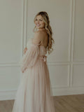 Off Shoulder Tulle Polka Dot Elegant Photoshoot Baby Shower Maternity Maxi Dress Maternity