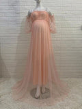 Off Shoulder Tulle Polka Dot Elegant Photoshoot Baby Shower Maternity Maxi Dress Maternity