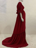 Off Shoulder Buttons Front Slit Open Train Elegant Photoshoot Maternity Maxi Dress Maternity