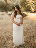 Apricot Crop Bandeau Chest Lace-up 2-in-1 Bodycon Mermaid Elegant Photoshoot Maternity Maxi Dress Maternity