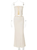Apricot Crop Bandeau Chest Lace-up 2-in-1 Bodycon Mermaid Elegant Photoshoot Maternity Maxi Dress Maternity