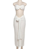 White Cross Chest Bandeau Backless Lace Crop Front Draped 2-in-1 Lace-up Bodycon Baby Shower Maternity Maxi Dress Maternity