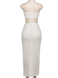 White Cross Chest Bandeau Backless Lace Crop Front Draped 2-in-1 Lace-up Bodycon Baby Shower Maternity Maxi Dress Maternity