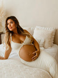 White Spaghetti Strap Backless Ruffle Crop Bodycon Cocktail Party Gown Photoshoot Maternity Maxi Dress Maternity