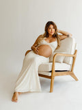 White Spaghetti Strap Backless Ruffle Crop Bodycon Cocktail Party Gown Photoshoot Maternity Maxi Dress Maternity