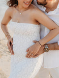 White Lace Bow Mermaid Bodycon Elegant Photoshoot Baby Shower Maternity Maxi Dress Maternity