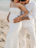 White Lace Bow Mermaid Bodycon Elegant Photoshoot Baby Shower Maternity Maxi Dress Maternity