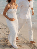 White Lace Bow Mermaid Bodycon Elegant Photoshoot Baby Shower Maternity Maxi Dress Maternity