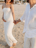 White Lace Bow Mermaid Bodycon Elegant Photoshoot Baby Shower Maternity Maxi Dress Maternity