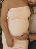 Solid Color Knitted Bandeau Side Slit Strapless Bodycon Elegant Daily Going Out Maternity Photoshoot Baby Shower Maxi Dress Maternity