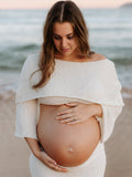 White Off Shoulder Backless Crop Knitwear 2-in-1 Bodycon Mermaid Going Out Photoshoot Maternity Maxi Dress Maternity