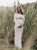 White Off Shoulder 3D Flowers Backless Bodycon Mermaid Cocktail Party Gowns Bandage Photoshoot Maternity Maxi Dress Maternity