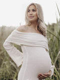 White Off Shoulder 3D Flowers Backless Bodycon Mermaid Cocktail Party Gowns Bandage Photoshoot Maternity Maxi Dress Maternity