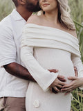 White Off Shoulder 3D Flowers Backless Bodycon Mermaid Cocktail Party Gowns Bandage Photoshoot Maternity Maxi Dress Maternity