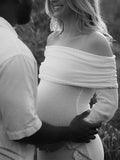 White Off Shoulder 3D Flowers Backless Bodycon Mermaid Cocktail Party Gowns Bandage Photoshoot Maternity Maxi Dress Maternity