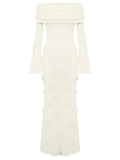 White Off Shoulder 3D Flowers Backless Bodycon Mermaid Cocktail Party Gowns Bandage Photoshoot Maternity Maxi Dress Maternity