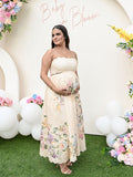 Spaghetti Strap Backless Wavy Edge Cut Out Print Going Out Gowns Cute Baby Shower Maternity Maxi Dress Maternity