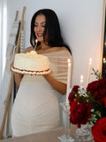 Sheer Mesh Ruched Bandeau Off Shoulder Long Sleeve Mermaid Elegant Cocktail Party Gown Maternity Photoshoot Baby Shower Maxi Dress Maternity