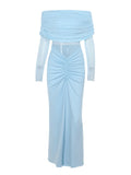 Off Shoulder Mesh Splicing Cascading Ruffle Bodycon Going Out Gowns Photoshoot Maternity Maxi Dress Maternity