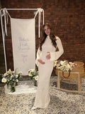 White Cut Out Flare Sleeve Backless Baby Shower Maternity Maxi Dress Maternity