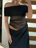 Mesh Patchwork Off Shoulder Ruched Cut Out Bodycon Elegant Cocktail Party Maternity Baby Shower Maxi Dress Maternity