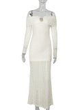 Cream White Off Shoulder Textured U-Wire Bodycon Elegant Maternity Baby Shower Maxi Dress Maternity