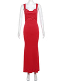 Solid Color Bow Tank Backless Mermaid Elegant Cocktail Party Maternity Baby Shower Maxi Dress Maternity
