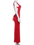 Solid Color Bow Tank Backless Mermaid Elegant Cocktail Party Maternity Baby Shower Maxi Dress Maternity