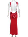 Solid Color Bow Tank Backless Mermaid Elegant Cocktail Party Maternity Baby Shower Maxi Dress Maternity
