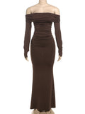 Off Shoulder Ruched Flare Sleeve Mermaid Bodycon Fashion Photoshoot Baby Shower Maternity Maxi Dress Maternity