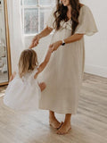 Bow Flutter Sleeve Solid V-neck Flowy Vacation Beach Cute Baby Shower Photoshoot Maternity Maxi Dress Maternity