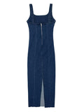 Denim Back Zipper Bodycon Fashion Daily Party Baby Shower Maternity Maxi Dress Maternity
